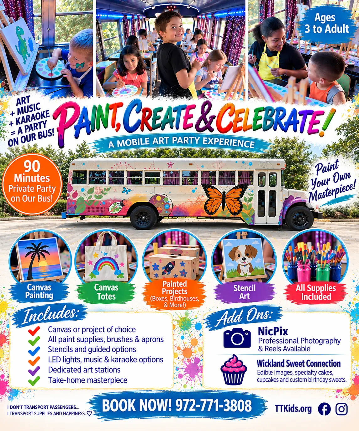 Paint, Create & Celebrate party flyer