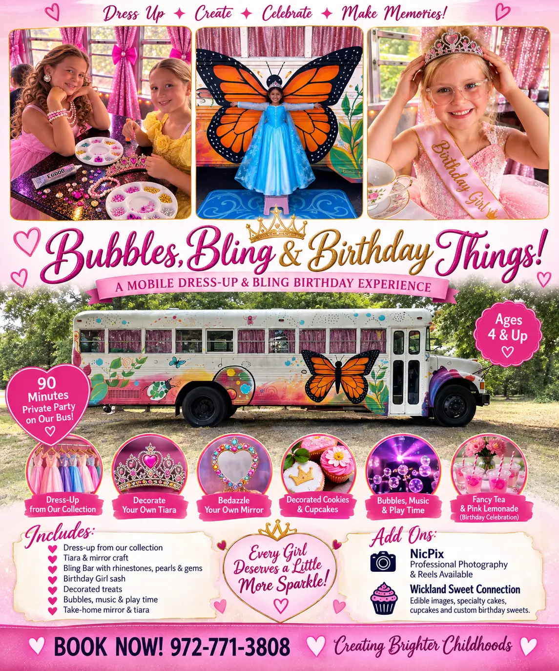 Bubbles, Bling & Birthday Things party flyer