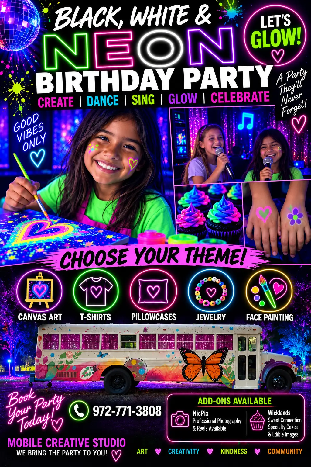 Black, White & Neon party flyer
